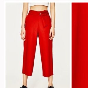 Zara Vibrant Red Cropped Pants,Size Small